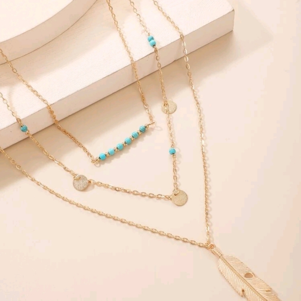 Feather Pendant Layered Necklace - Picture 2 of 4